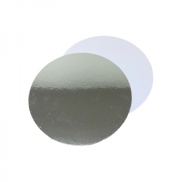 SCC04025 - 4'' Round Silver/White Cut Edge Cake Boards x 25